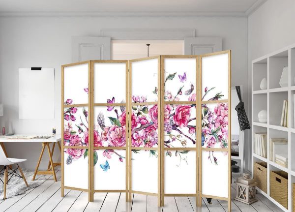 Japanese Room Divider - Style: Flowers and Butterflies II