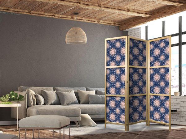 Japanese Room Divider - Sunny Patterns - Repeating Sun Motif on a Navy Background - Image 3
