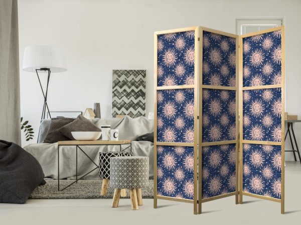 Japanese Room Divider - Sunny Patterns - Repeating Sun Motif on a Navy Background - Image 2