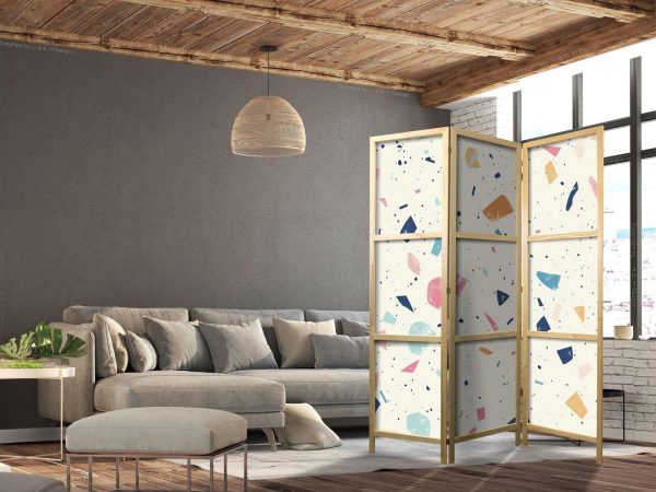 Japanese Room Divider - Terrazzo with Multicolored - Large Elements - Cheerful Pattern on a Light Background - Image 3