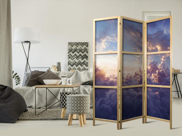 Japanese Room Divider - The Sun in Hiding: The Golden Face of the Sky Over a Cloudy Sea - Image 2