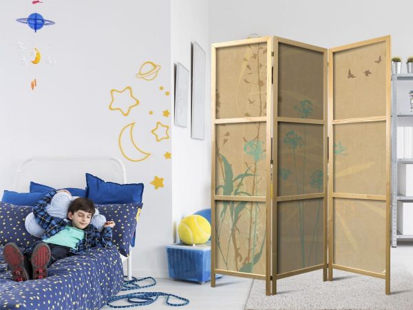 Japanese Room Divider - Tiny Bird - Colorful grasses in golden shades of sunset - Image 2