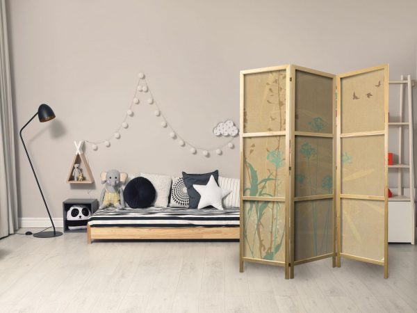 Japanese Room Divider - Tiny Bird - Colorful grasses in golden shades of sunset - Image 3