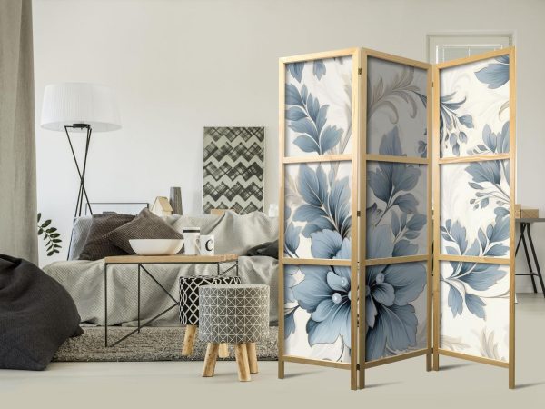 Japanese Room Divider - Turquoise Flowers in Retro Ambiance - Floral Ornaments - Image 2