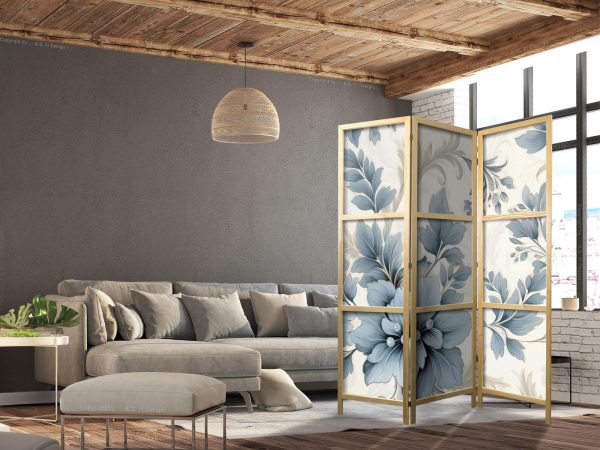 Japanese Room Divider - Turquoise Flowers in Retro Ambiance - Floral Ornaments - Image 3