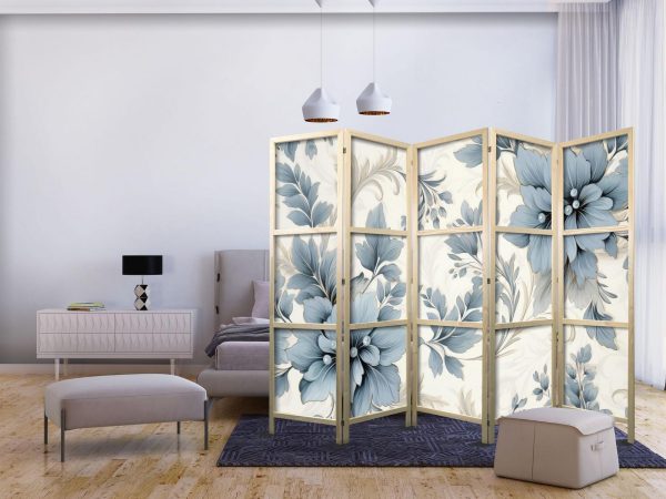 Japanese Room Divider - Turquoise Flowers in Retro Ambiance - Floral Ornaments - Image 2