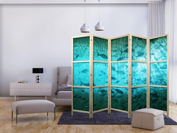 Japanese Room Divider - Underwater Paradise - Numerous Schools of Fish in a Beautiful Turquoise-Blue Depth Illuminated by the Sunlight - Image 2