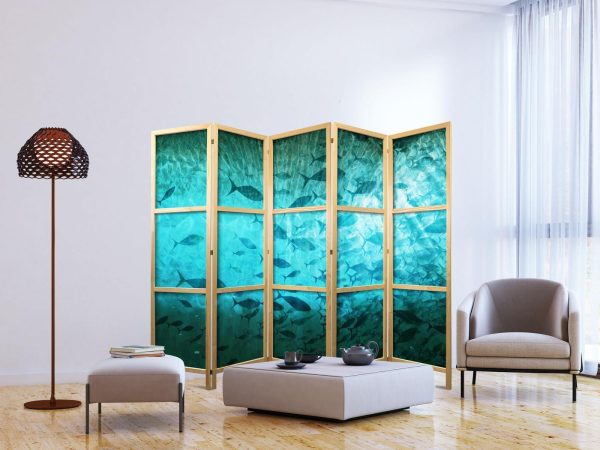 Japanese Room Divider - Underwater Paradise - Numerous Schools of Fish in a Beautiful Turquoise-Blue Depth Illuminated by the Sunlight - Image 3