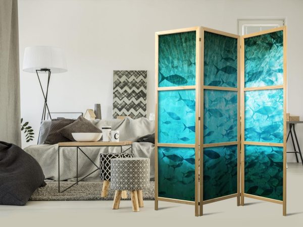 Japanese Room Divider - Underwater Paradise - Numerous Schools of Fish in a Beautiful Turquoise-Blue Depth Illuminated by the Sunlight - Image 2