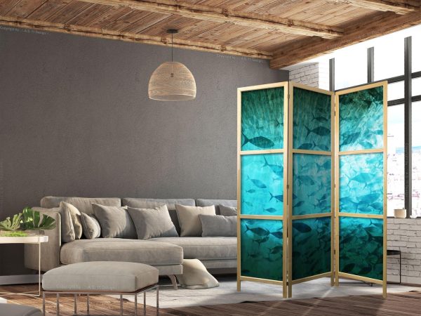 Japanese Room Divider - Underwater Paradise - Numerous Schools of Fish in a Beautiful Turquoise-Blue Depth Illuminated by the Sunlight - Image 3