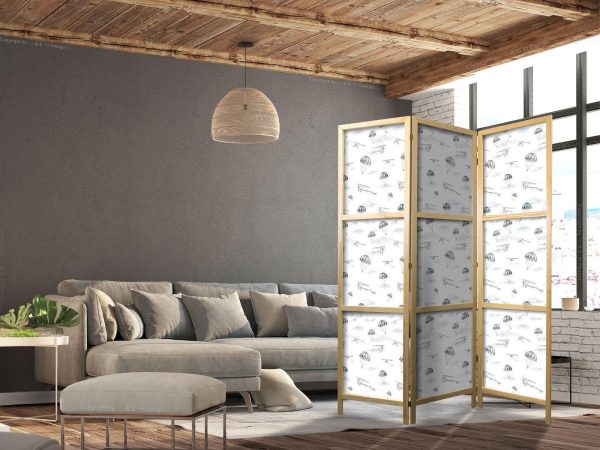 Japanese Room Divider - Watercolor - Airplane Show on a Bright Sky with Delicate Clouds - Image 3
