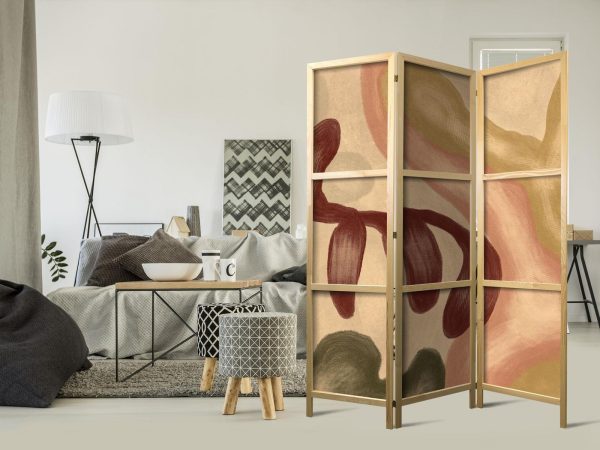Japanese Room Divider - Worn Figures - Shapes in Lime Wash Technique in Warm Colors - Image 2