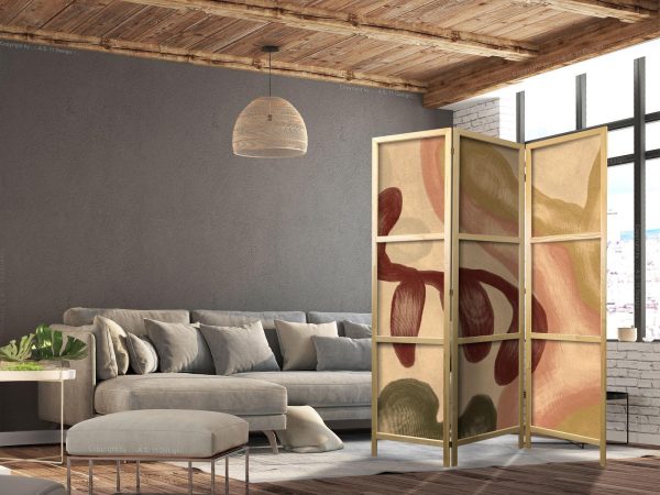 Japanese Room Divider - Worn Figures - Shapes in Lime Wash Technique in Warm Colors - Image 3