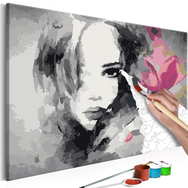 Paint By Numbers Kit - Black & White Portrait With A Pink Flower
