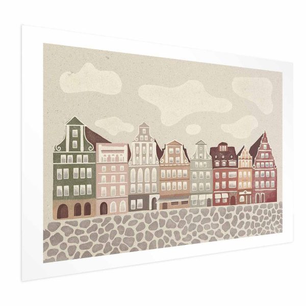 Poster - Colorful Facades - Historic Wrocław Tenement Houses Against the Sky and Cobblestone Street