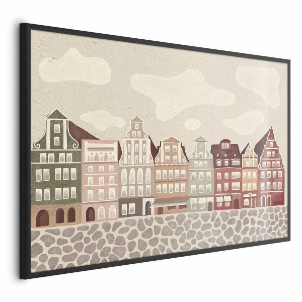 Poster - Colorful Facades - Historic Wrocław Tenement Houses Against the Sky and Cobblestone Street