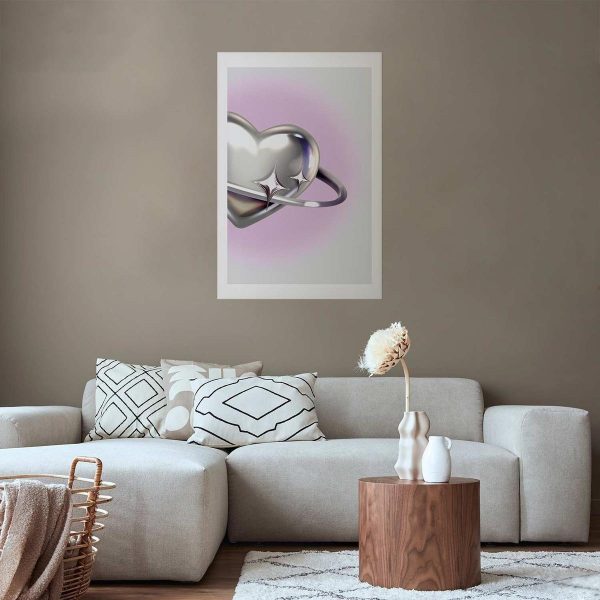 Poster - Cosmic Heart - silver heart with a ring on a purple background