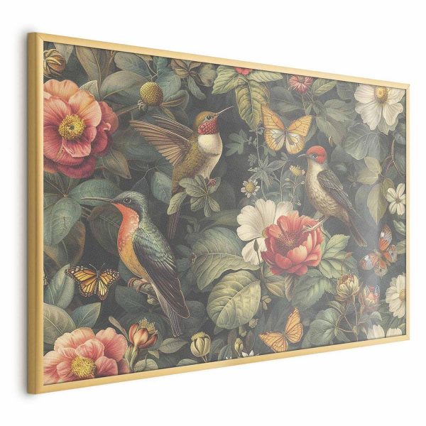 Poster - Flowers, Birds, and Butterflies - vintage-style illustration