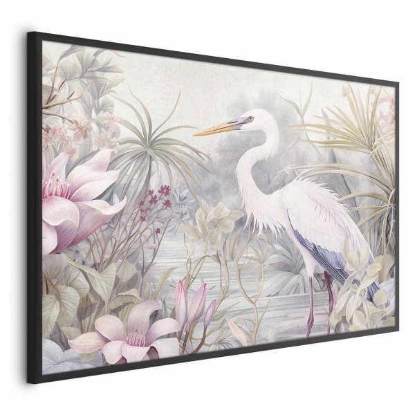 Poster - Heron Wading in a Pond - illustration in light colors