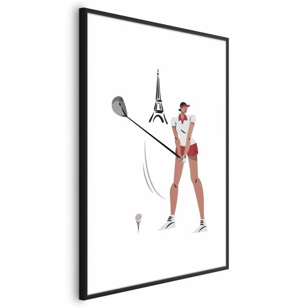 Poster - Illustration of a Female Golfer with the Eiffel Tower in the Background