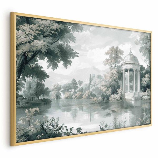 Poster - Landscape with a Park and Lake in Retro Greens