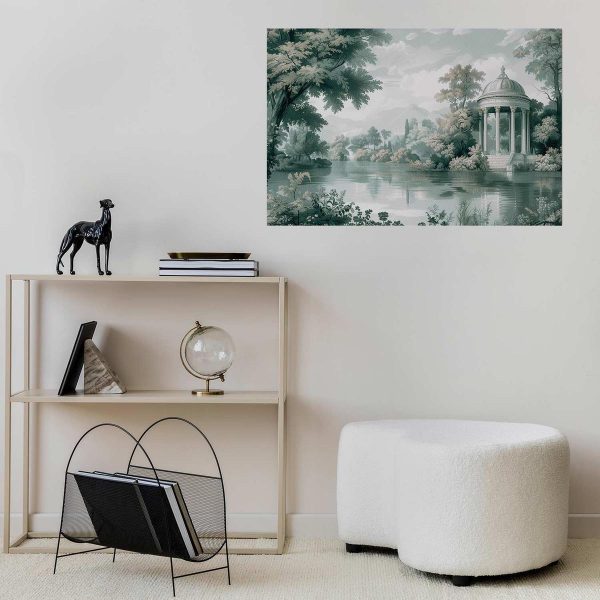 Poster - Landscape with a Park and Lake in Retro Greens