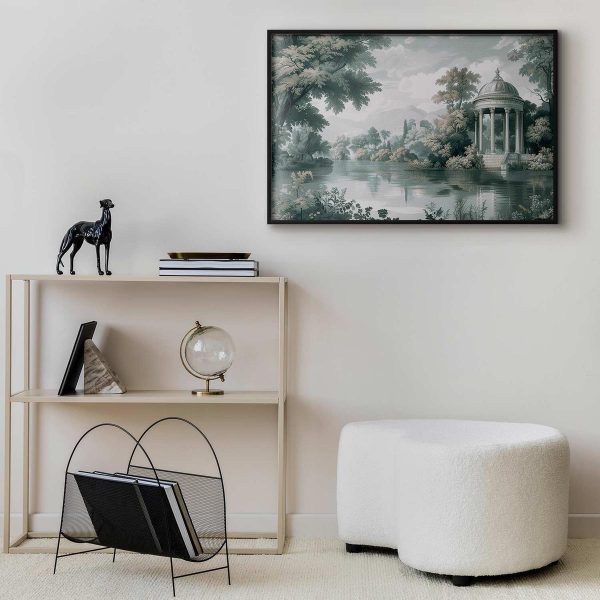 Poster - Landscape with a Park and Lake in Retro Greens