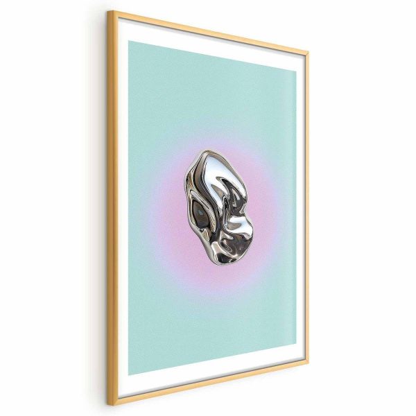 Poster - Metallic Form - abstract sculpture on a mint background with a purple halo