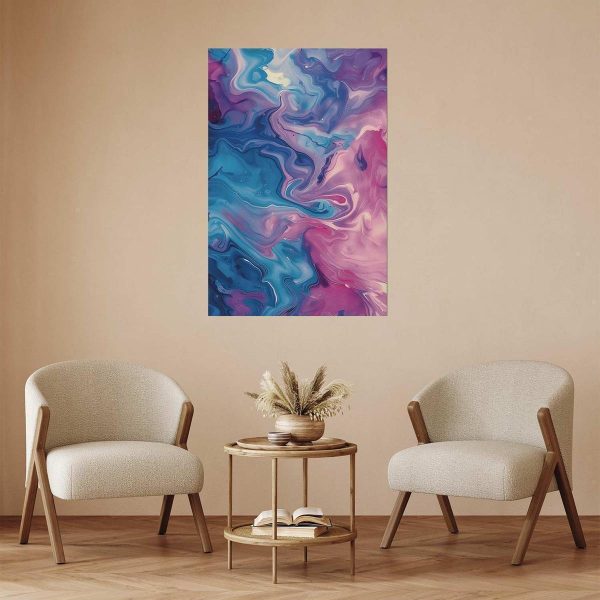 Poster - Night Flows - abstract waves in shades of blue and purple