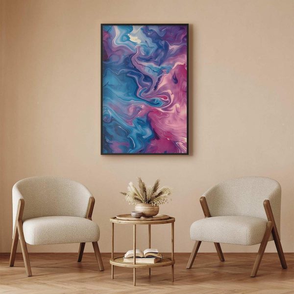 Poster - Night Flows - abstract waves in shades of blue and purple