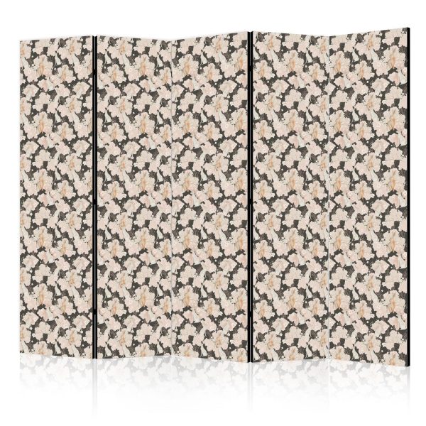 Room Divider - Among Pink Shrubs - White and Beige Rabbits on a Blooming Meadow