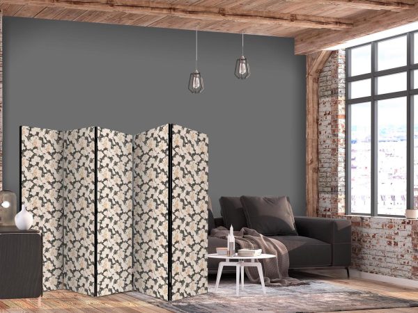 Room Divider - Among Pink Shrubs - White and Beige Rabbits on a Blooming Meadow - Image 2
