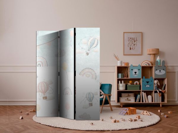 Room Divider - Balloons in the Sky - Balloons in Pastel Colors Flying in a Cloudy Sky - Among Rainbows and Stars - Image 2