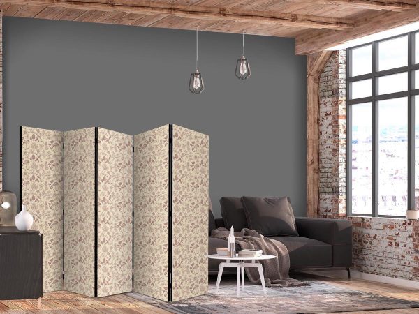 Room Divider - Beige Nature of the Forest - Mushrooms Flowers and Herbs on a Light Background
