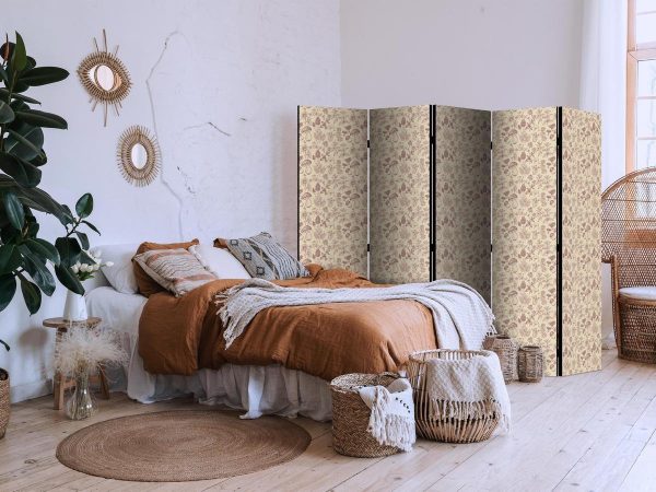Room Divider - Beige Nature of the Forest - Mushrooms Flowers and Herbs on a Light Background