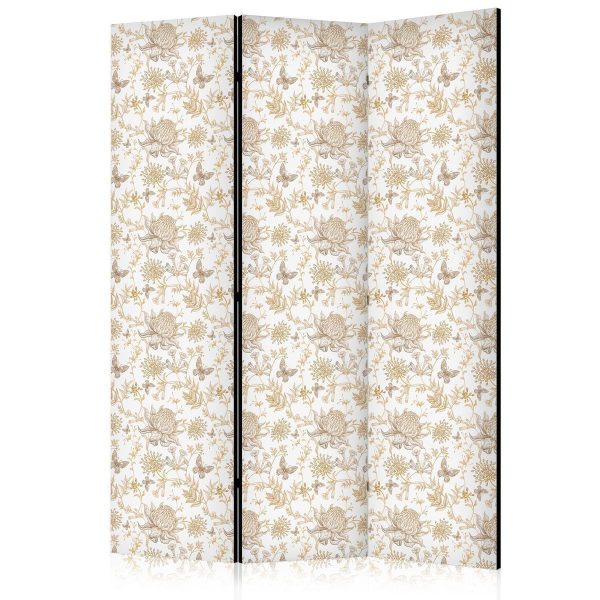 Room Divider - Beige Shades of Nature - Flowers and Butterflies on a White Background - Illustration