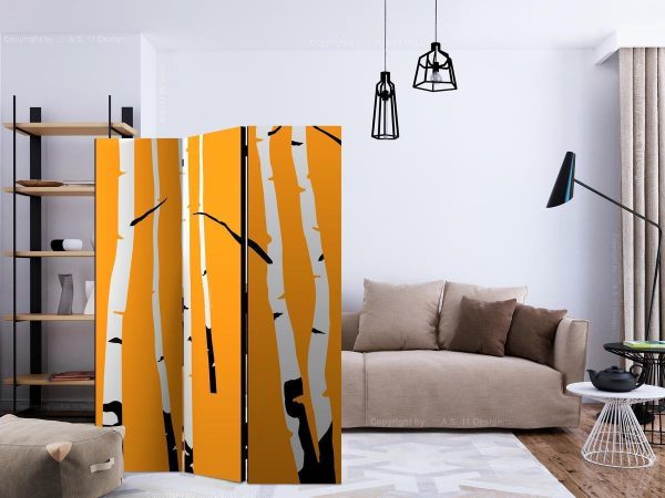Room Divider - Birches on the orange background