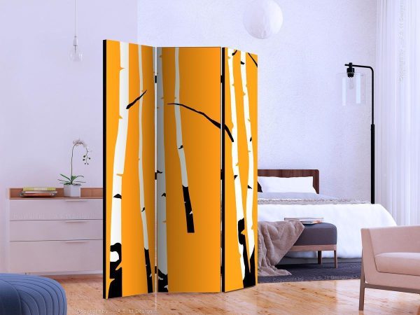 Room Divider - Birches on the orange background