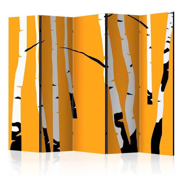 Room Divider - Birches on the orange background II