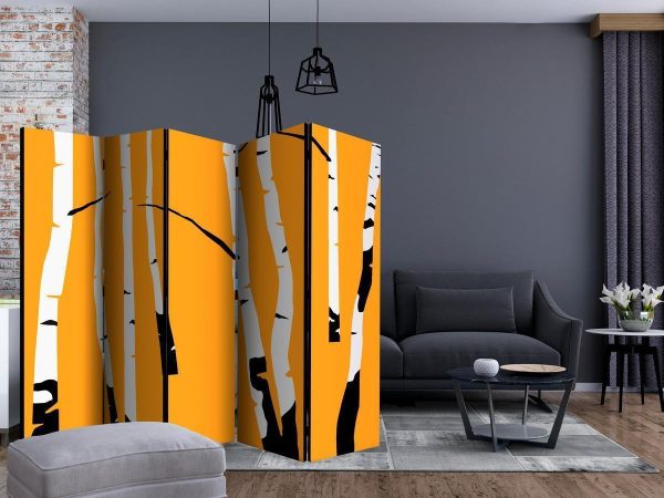 Room Divider - Birches on the orange background II