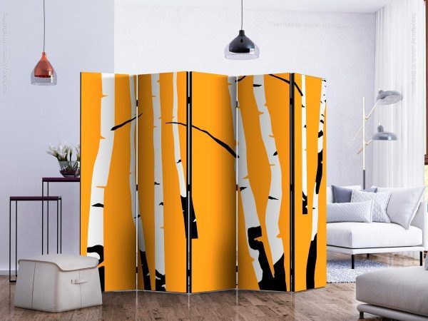 Room Divider - Birches on the orange background II