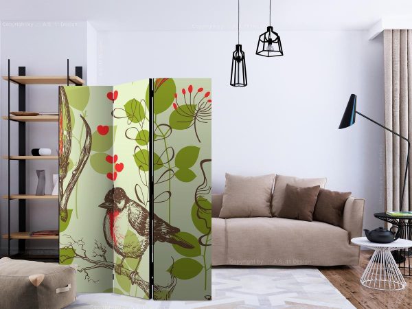 Room Divider - Bird and lilies vintage pattern