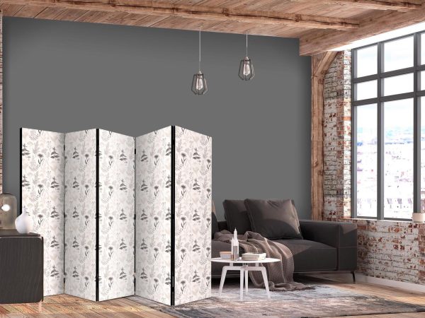 Room Divider - Botanical Illustration - Drawing of Flowers and Herbs - Beige Grays - Image 2