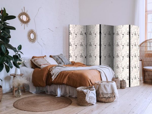 Room Divider - Botanical Illustration - Drawing of Flowers and Herbs - Beige Grays - Image 3