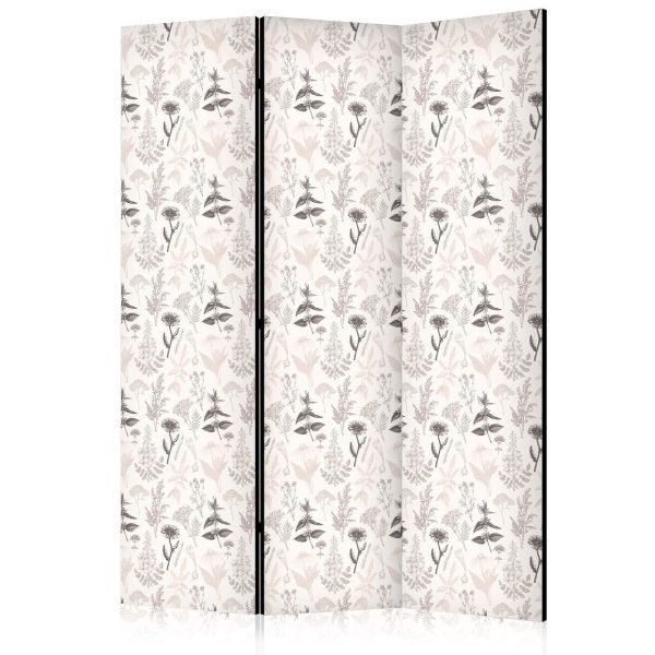 Room Divider - Botanical Illustration - Drawing of Flowers and Herbs - Beige Grays