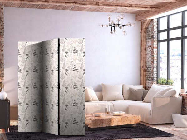 Room Divider - Botanical Illustration - Drawing of Flowers and Herbs - Beige Grays - Image 2