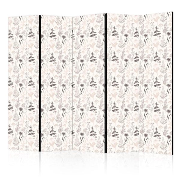 Room Divider - Botanical Illustration - Drawing of Flowers and Herbs - Beige Grays