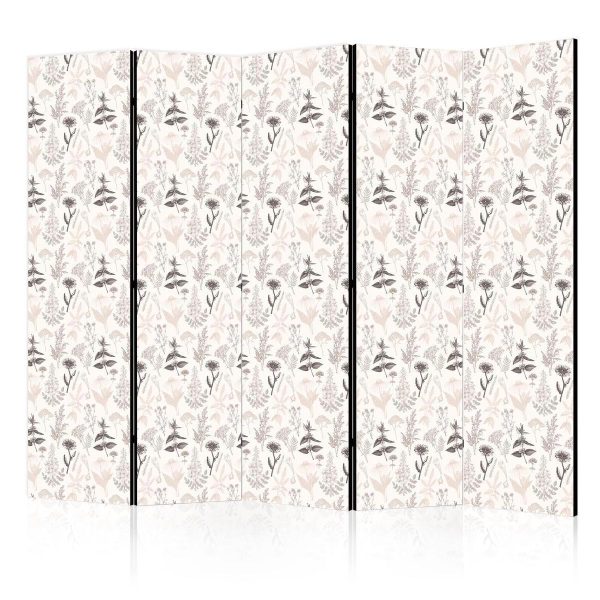 Room Divider - Botanical Illustration - Drawing of Flowers and Herbs - Beige Grays