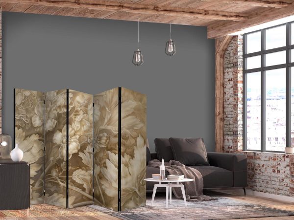 Room Divider - Carved Floral Ornaments in Soft Sepia and Brown Tones - Image 2