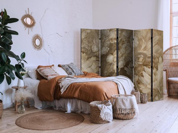 Room Divider - Carved Floral Ornaments in Soft Sepia and Brown Tones - Image 3